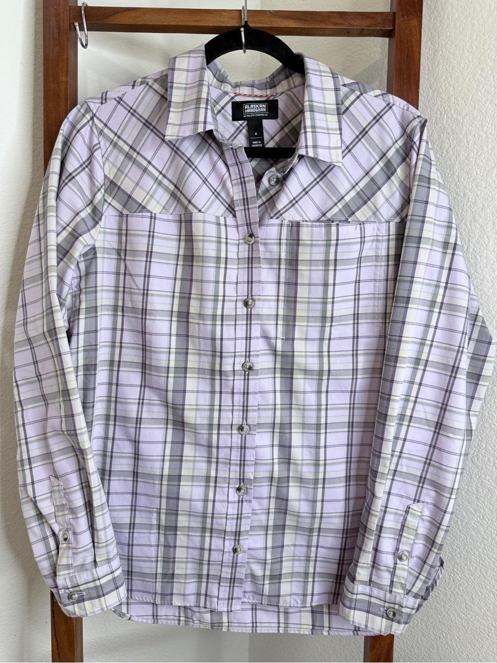 Alaskan Hardgear Duluth Trading Co. Plaid Button Up Shirt Purple Grey Wool Blend